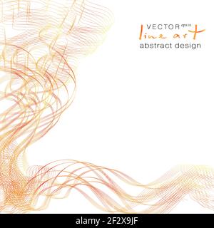 Red, orange, yellow waves. Thin squiggly lines. Abstract pattern, tangled curves. White background. Vector design for brochure, poster, leaflet. EPS10 Stock Vector