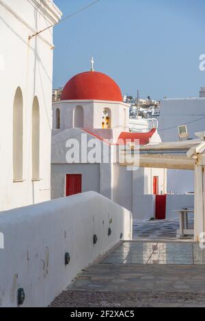 Small church in the old town of Mykonos, Greece Stock Photo