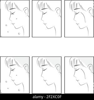 grey comic people set man side face cry Stock Vector