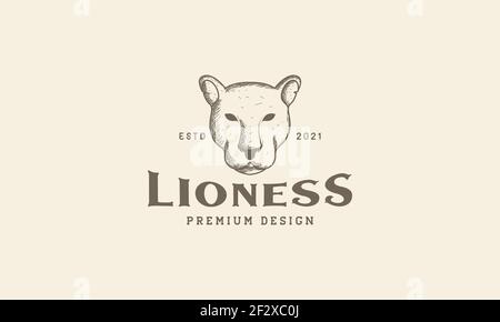 engrave animal head lioness logo symbol vector icon illustration design Stock Vector