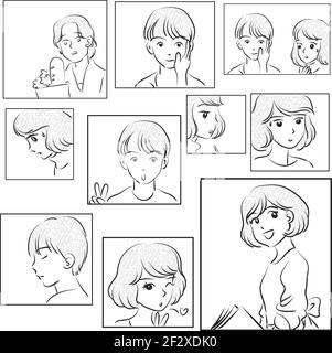 grey comic people set Stock Vector