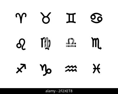 Zodiac sign set vector icons. Black astrological signs isolated on white background Stock Vector
