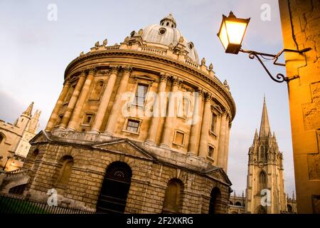 Radcliffe Camera and St. Mary's Church, Oxford, UK at twilight Stock Photo