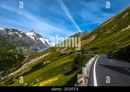 Mountain Pass And High Alpine Road In National Park Hohe Tauern With Mountain Peak Grossglockner Stock Photo