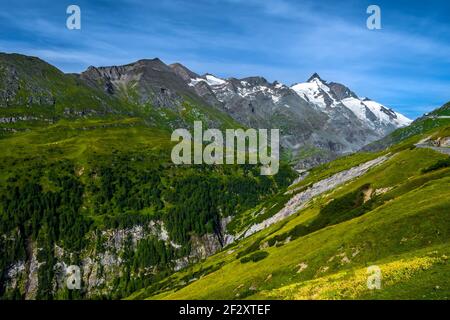 Mountain Pass And High Alpine Road In National Park Hohe Tauern With Mountain Peak Grossglockner Stock Photo