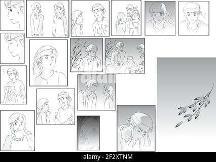grey comic people set Stock Vector