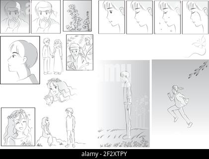 grey comic people set Stock Vector