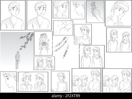 grey comic people set Stock Vector