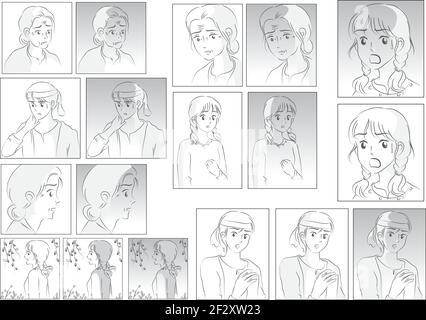 grey comic people set Stock Vector