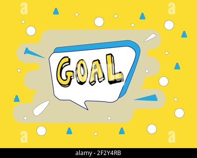 GOALS Text. Metaphor of target and goal achievement for productive work. creative illustration. Goals and objectives, busines Stock Vector