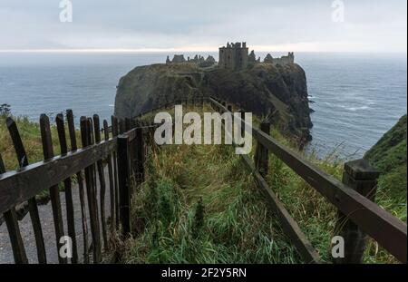 Dramatic historic clifftop Dunnottar Castle on the coast Stonehaven, Aberdeenshire, Scotland Stock Photo