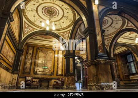 Interior architectural detail of the ornate marble staircase and balconies in Glasgow City Chambers, Glasgow, Scotland, UK Stock Photo