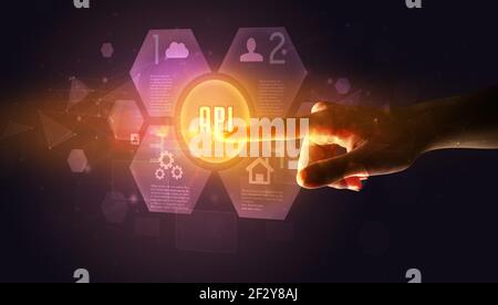 Hand touching digital button Stock Photo