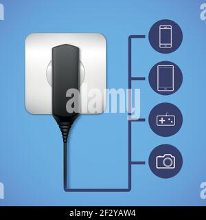 Charger into an electrical outlet. Stock Vector