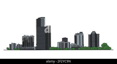 Modern city panorama isolated skyline vector draw illustration Stock Vector