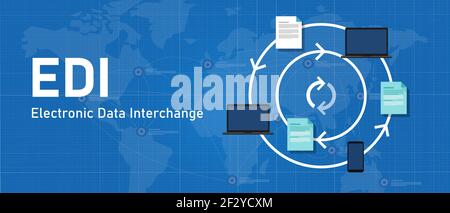 EDI electronic data interchange software system to process paper to paperless paperwork exchange between device Stock Vector