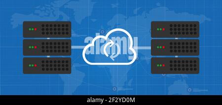 sync server data mirroring global synchronization concept in cloud technology Stock Vector