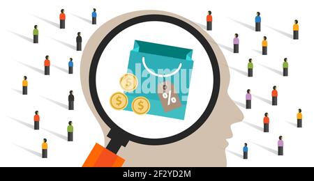 consumer behavior predicting customer buyer insight understanding analysis and research market Stock Vector