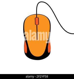 Wired yellow computer mouse on a white background. Stock Vector