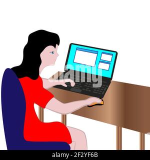Freelancer girl works at home using a laptop. Stock Vector