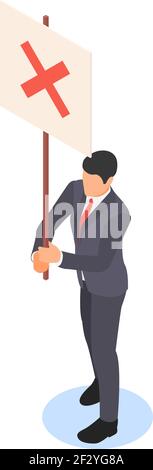 A man holds a protest poster in his hands. Isolated on a white background. Flat vector isometric illustration. Stock Vector