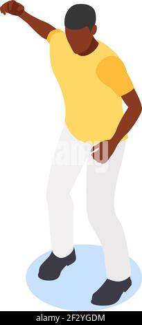 Protester man with raised hand isolated on white background. Flat vector isometric illustration. Stock Vector