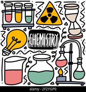 doodle set of hand drawn chemistry tools Stock Vector