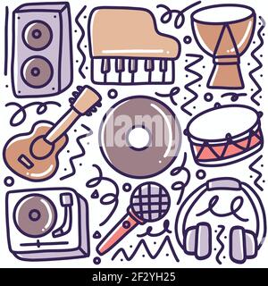 doodle set of music tools hand drawing Stock Vector