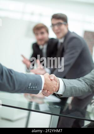 close up. business handshake in a modern office . Stock Photo