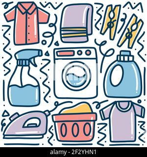 doodle set of cleaning tools hand drawing Stock Vector