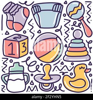 hand drawn baby stuff doodle Stock Vector