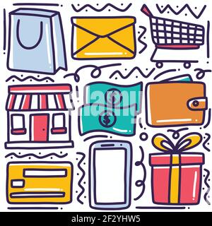 hand drawn shopping doodle set Stock Vector