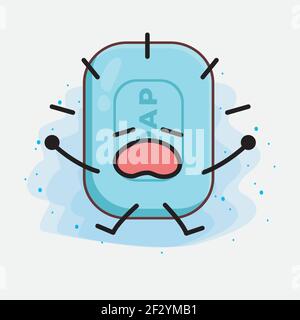 Vector Illustration of Soap Character with cute face, simple hands and leg line art on Isolated Background. Flat cartoon doodle style. Stock Vector