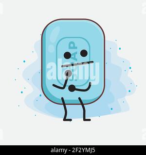 Vector Illustration of Soap Character with cute face, simple hands and leg line art on Isolated Background. Flat cartoon doodle style. Stock Vector