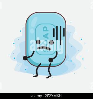Vector Illustration of Soap Character with cute face, simple hands and leg line art on Isolated Background. Flat cartoon doodle style. Stock Vector
