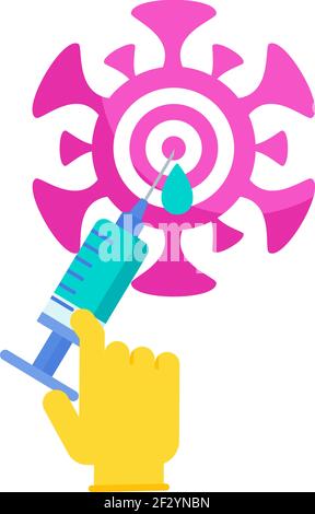 Syringe with dose of vaccine hits the center of the target. Stock Vector