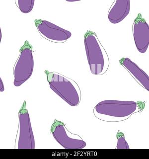 Eggplant seamless pattern. Simple flat hand drawn background vector design template. Healthy vegan food. EPS 10 Stock Vector