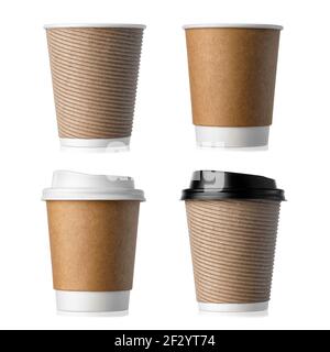 set of disposable paper cups on white Stock Photo
