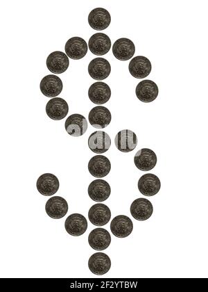 A dollar sign made of USA half dollar coins isolated on white Stock Photo