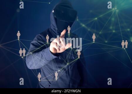 Hacker coding virus ransomware using laptops and computers. Cyber attack, system breaking and malware concept. Stock Photo