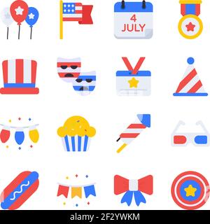 Pack of Party Accessories Flat Icons Stock Vector