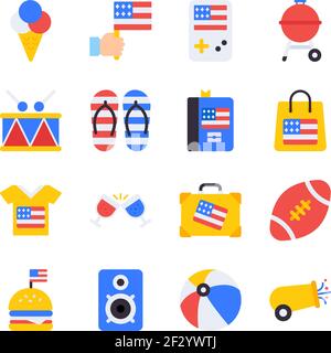 Pack of Independence Day Flat Icons Stock Vector