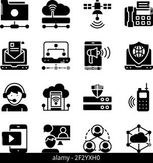 Pack of Network Technology Solid Icons Stock Vector