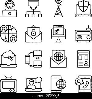 Pack of Communication Media Linear Icons Stock Vector
