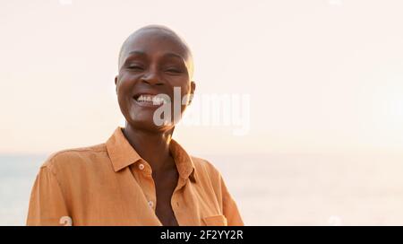 Senior African woman having fun during summer holidays - Happiness and elderly people lifestyle concept Stock Photo