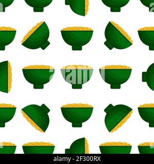 Illustration on theme Irish holiday St Patrick day, seamless pot of coins. Pattern St Patrick day of many identical coins in pot on white background. Stock Vector
