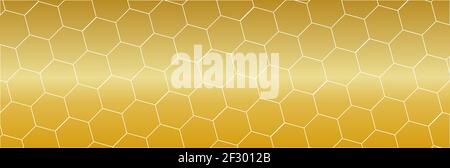 Hexagons connected in a geometric sequence as a background in a panoramic view on a honey background Stock Vector