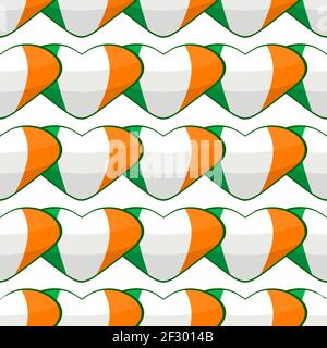 Illustration on theme Irish holiday St Patrick day, seamless color hearts. Pattern St Patrick day consisting of many identical hearts on white backgro Stock Vector