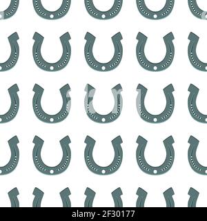 Illustration on theme Irish holiday St Patrick day, seamless horseshoes. Pattern St Patrick day consisting of identical horseshoes on white background Stock Vector