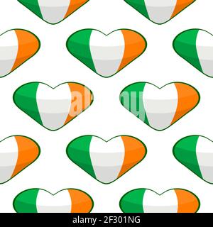 Illustration on theme Irish holiday St Patrick day, seamless color hearts. Pattern St Patrick day consisting of many identical hearts on white backgro Stock Vector